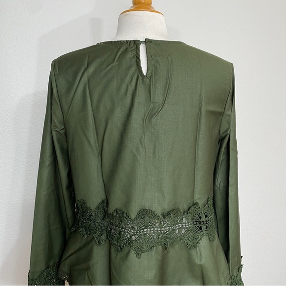 After Market Women's Olive Green Crochet Peplum Blouse Size Medium Cottagecore - Picture 7 of 14